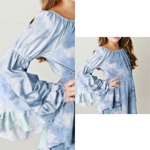 Girl Aqua blue tie dye shirt with bell sleeve